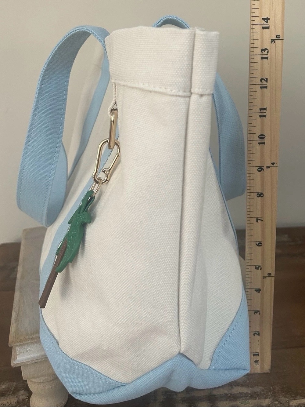 Bauble Bar Away We Go Cream Canvas Tote with Light Blue Trim and Palm Charm - Picture 6 of 8